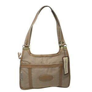 Vintage SuperSpacers Sarne Shoulder Bag Tan Canvas Leather Trim 90s Retro Tote